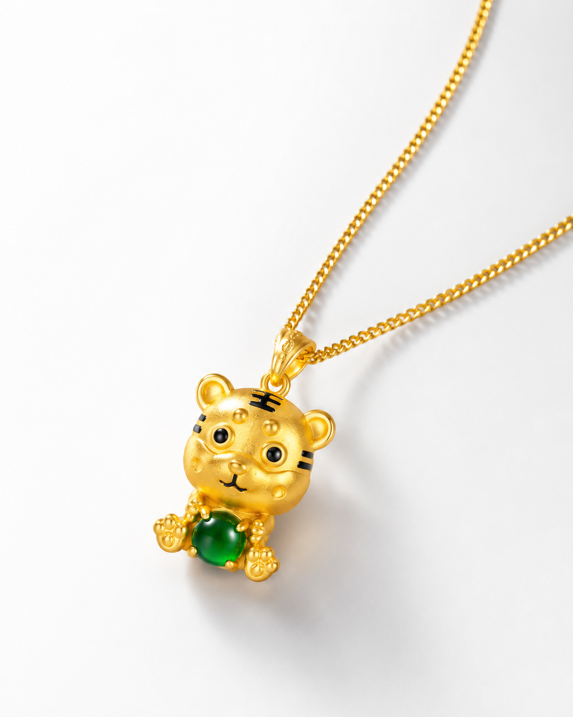 金色萌虎綠石吊墜項鍊 4