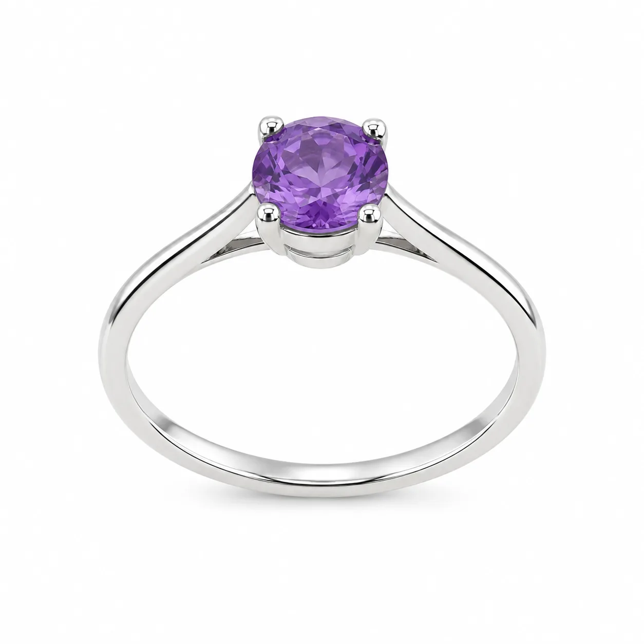 Purple oval main stone four claw silver ring