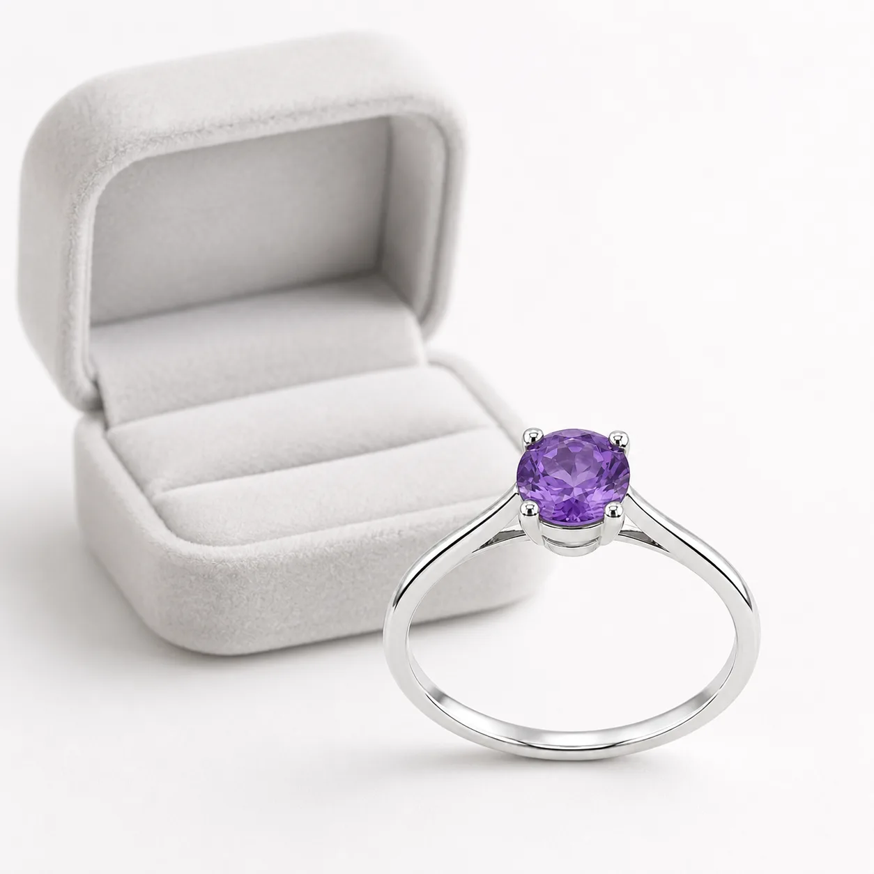 Purple oval main stone four claw silver ring 3