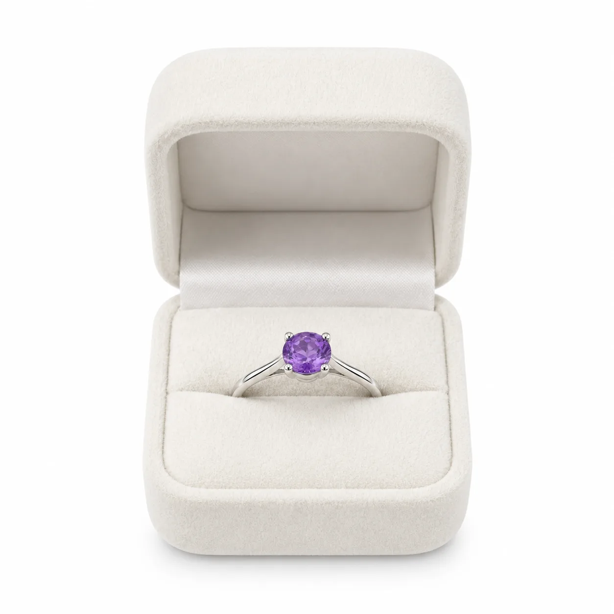 Purple oval main stone four claw silver ring 4