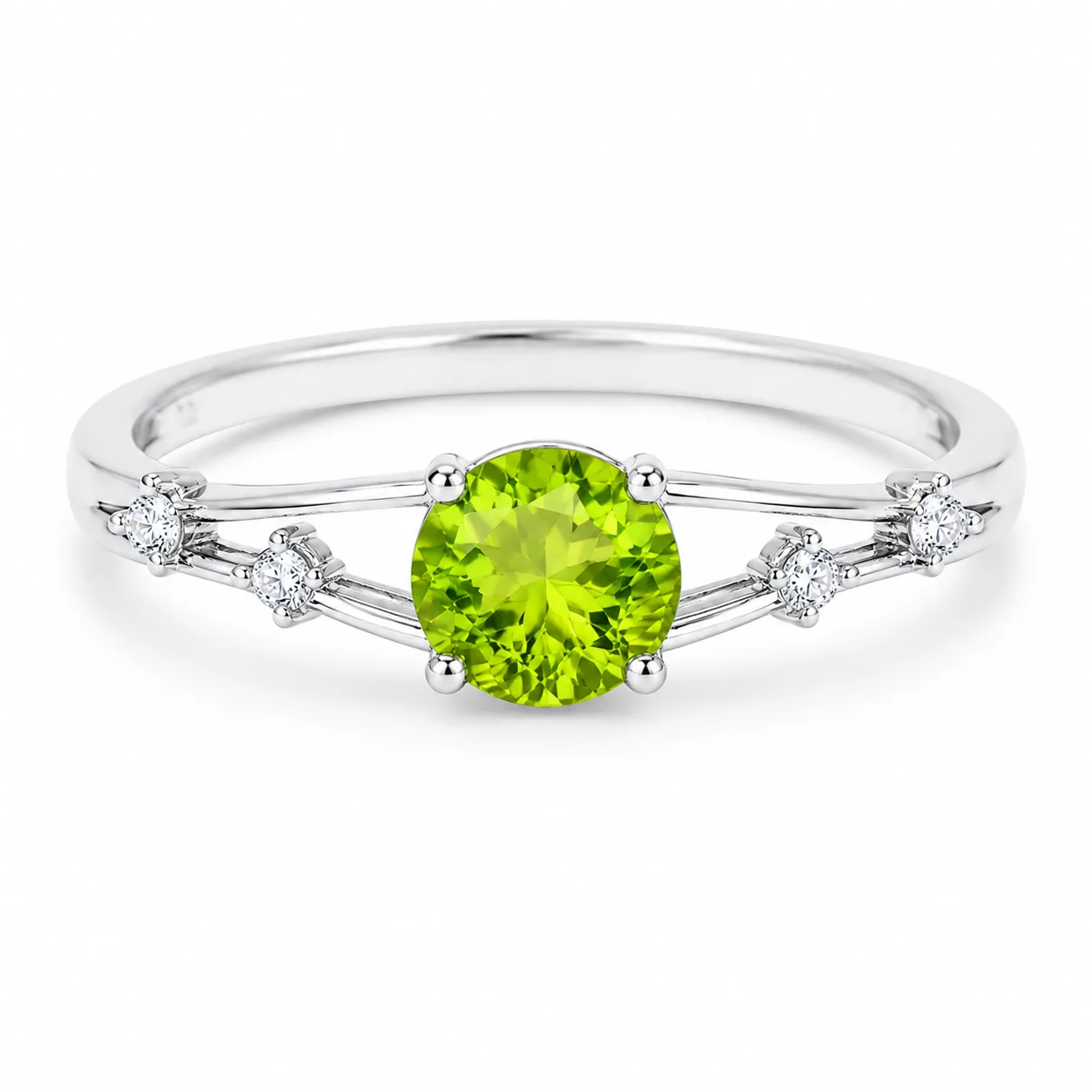 Silver-colored round emerald and diamond ring 4