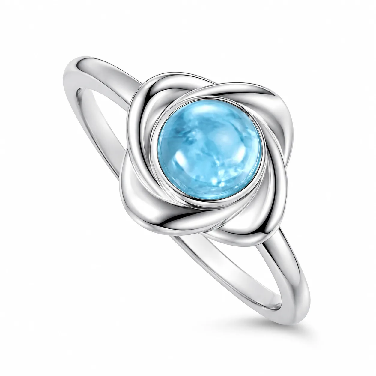 Silver Flower Knot Blue Stones Ring