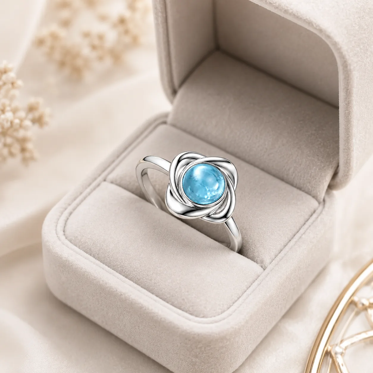Silver Flower Knot Blue Stones Ring 3