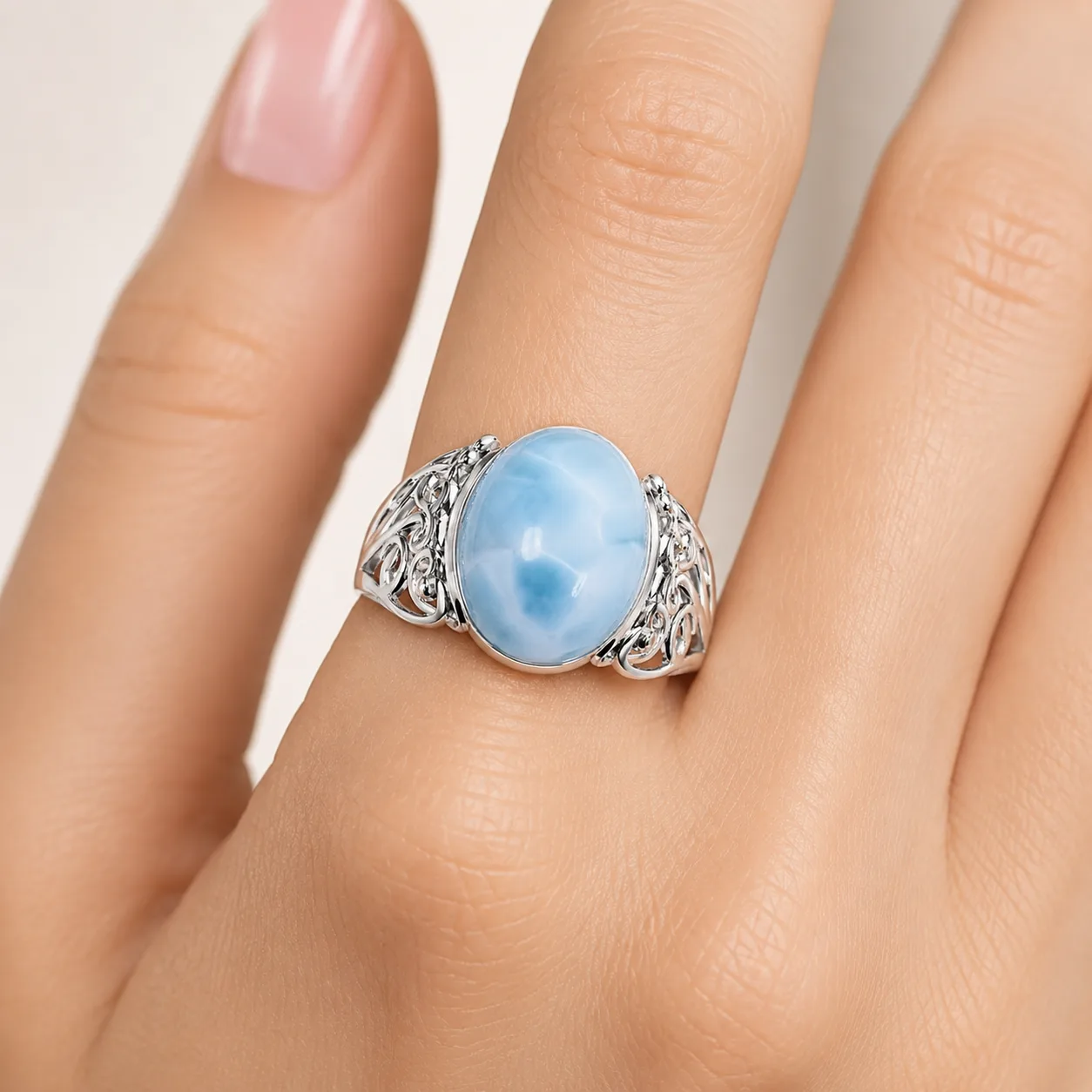 Silver Skeleton Floral Sapphire Ring 2