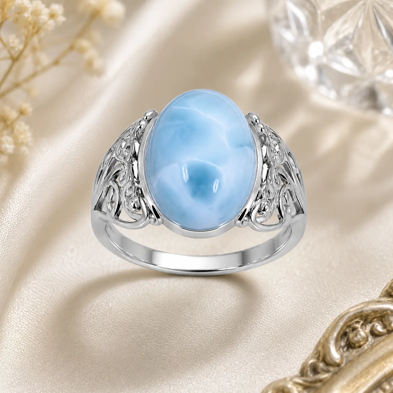 Silver Skeleton Floral Sapphire Ring 3
