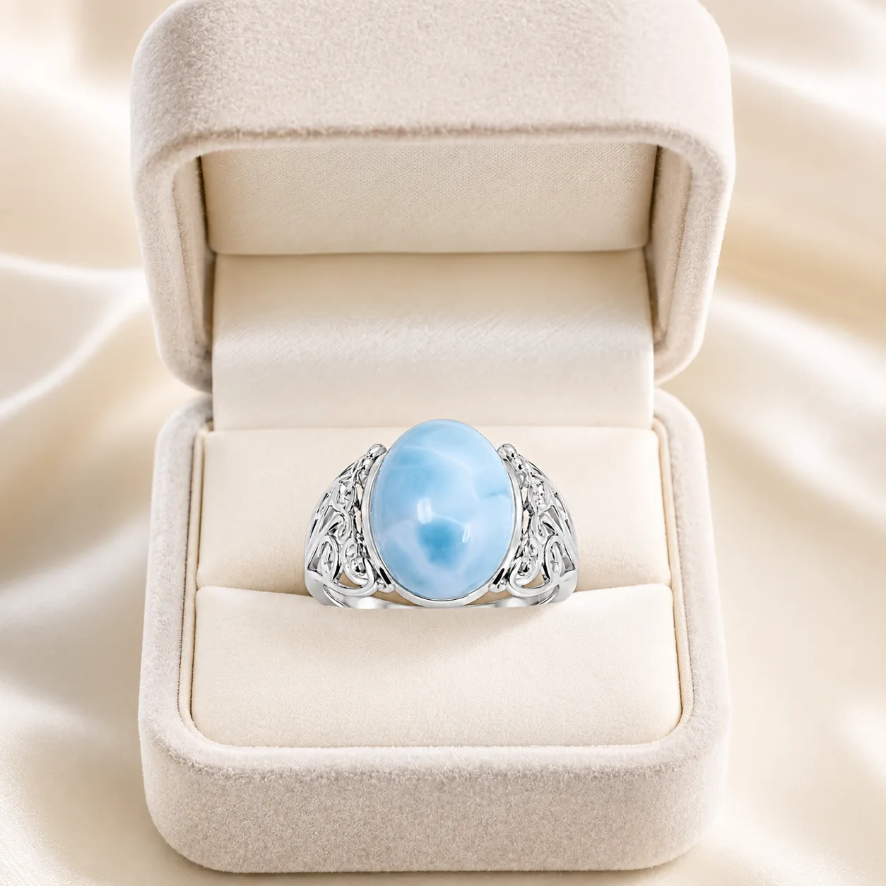Silver Skeleton Floral Sapphire Ring 4