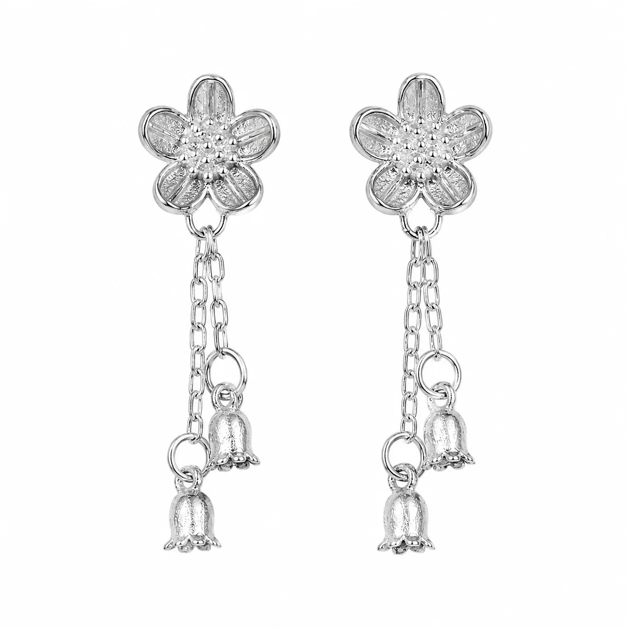 Silver Flower Tassel Earrings