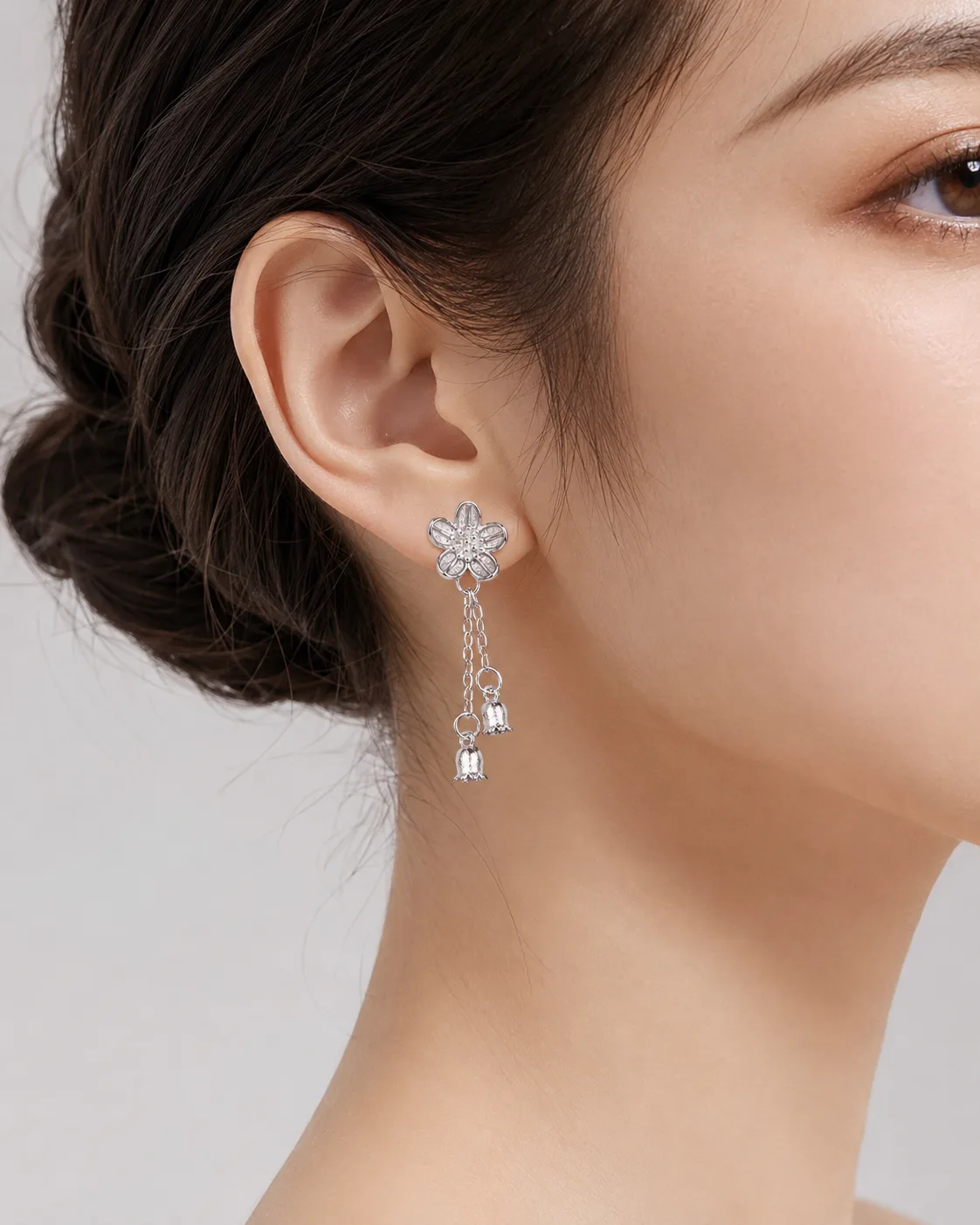 Silver Flower Tassel Earrings 2