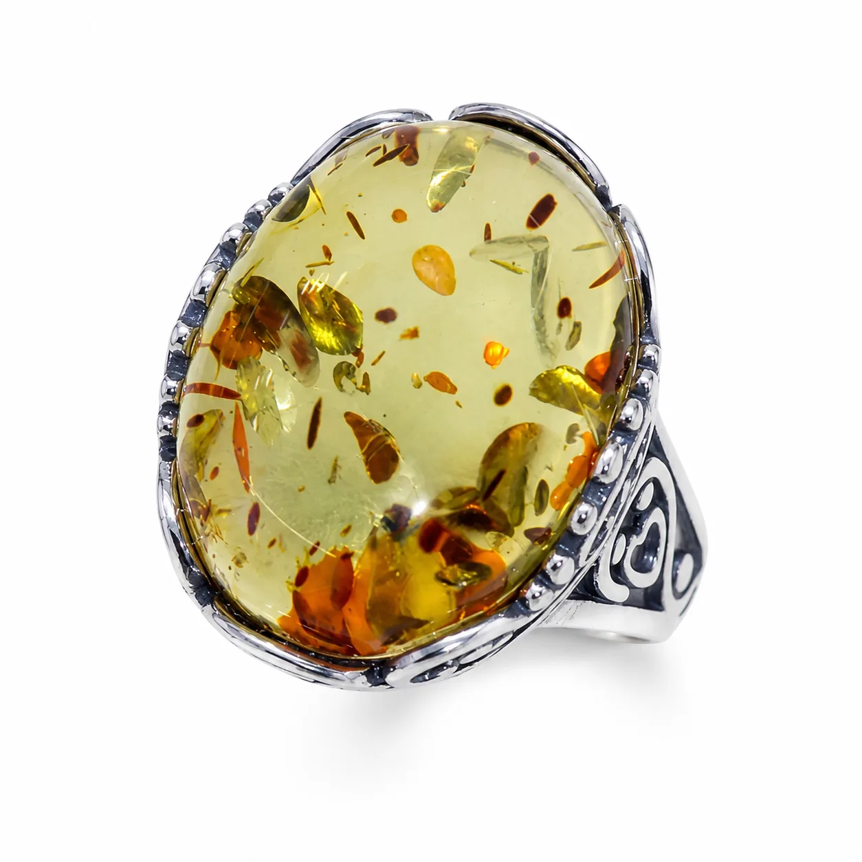 Silver and amber vintage ring