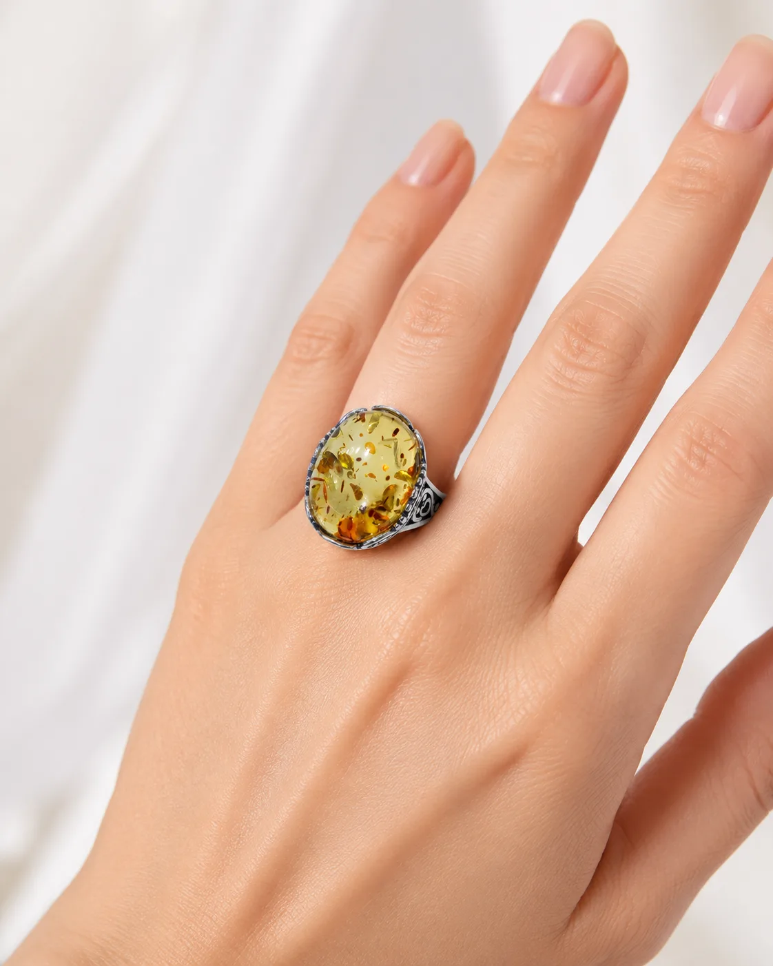 Silver and amber vintage ring 2