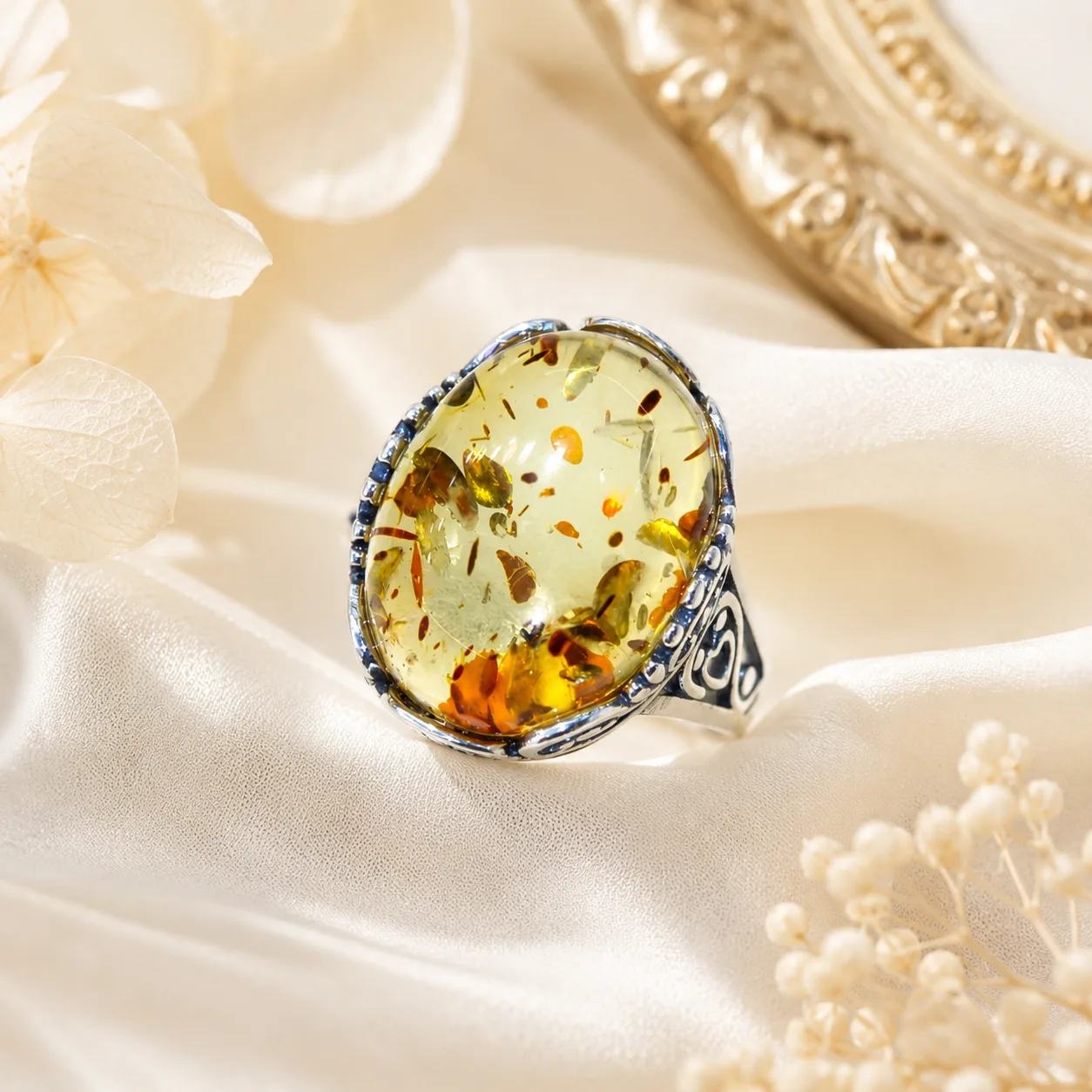 Silver and amber vintage ring 4
