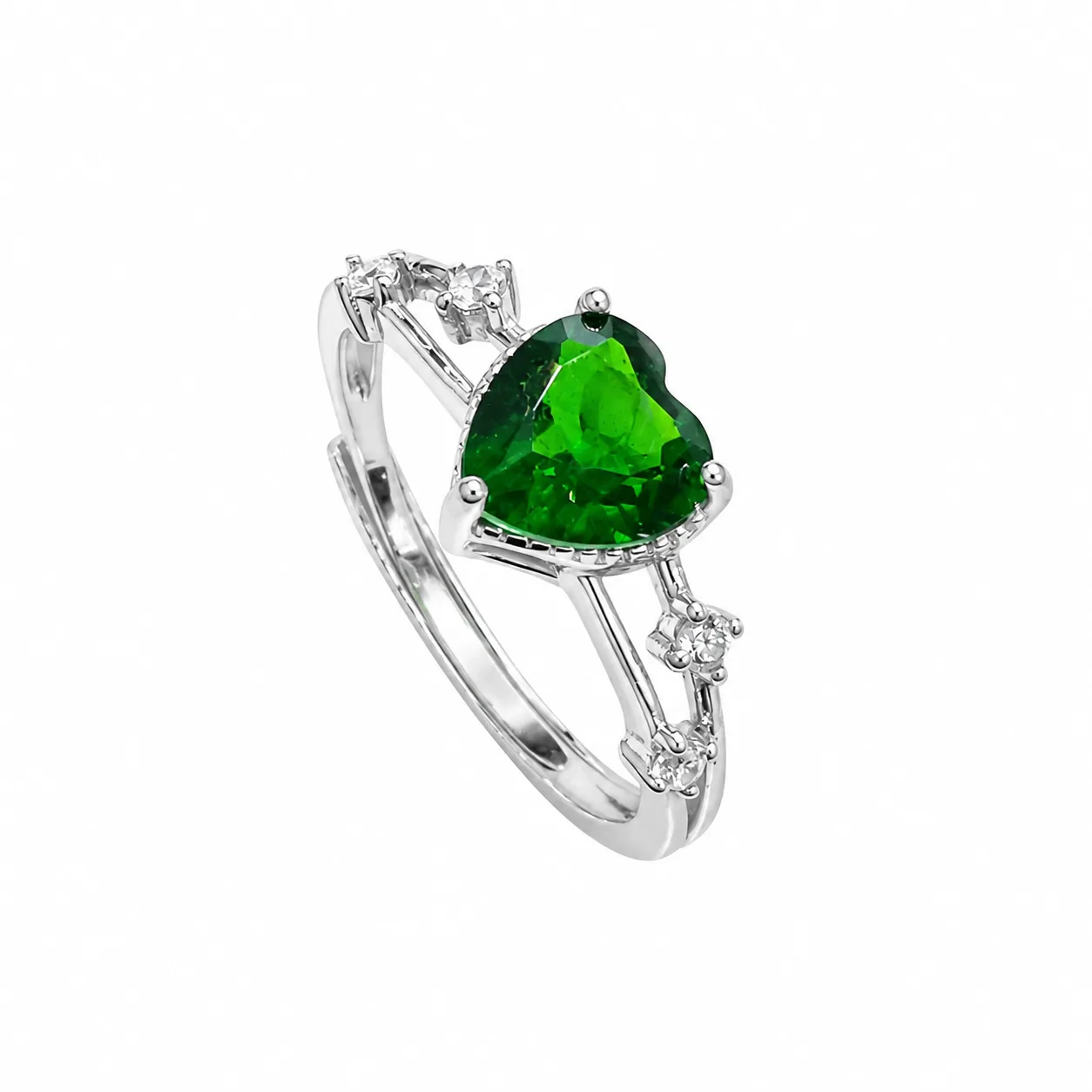Silver Green Heart Stones Ring