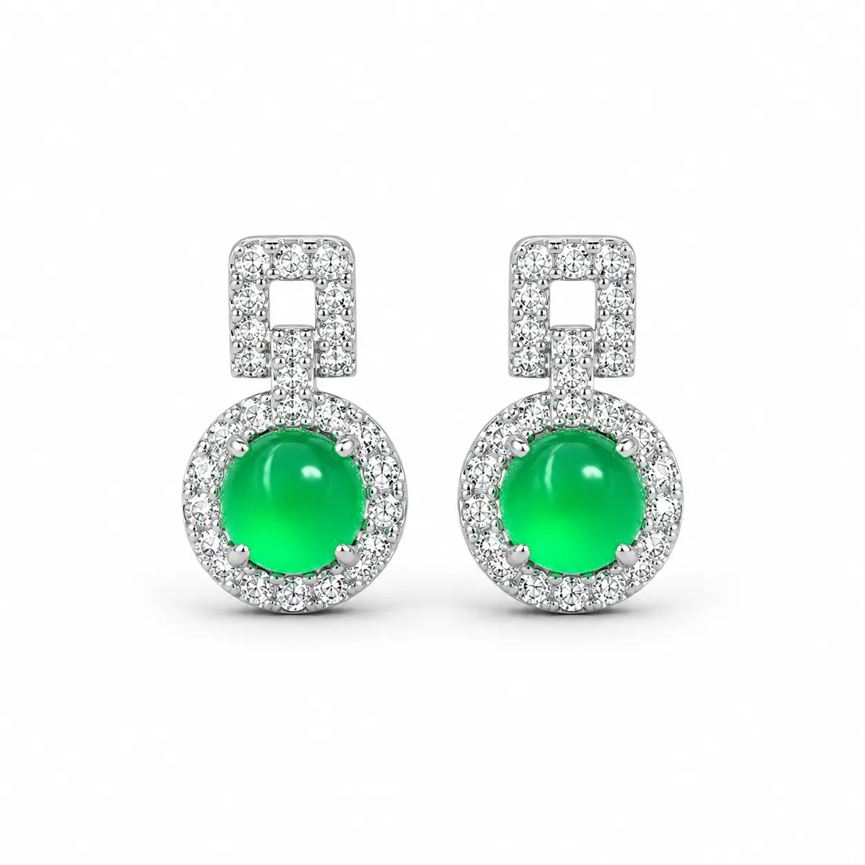 Emerald Earrings with Square-Shaped Settings