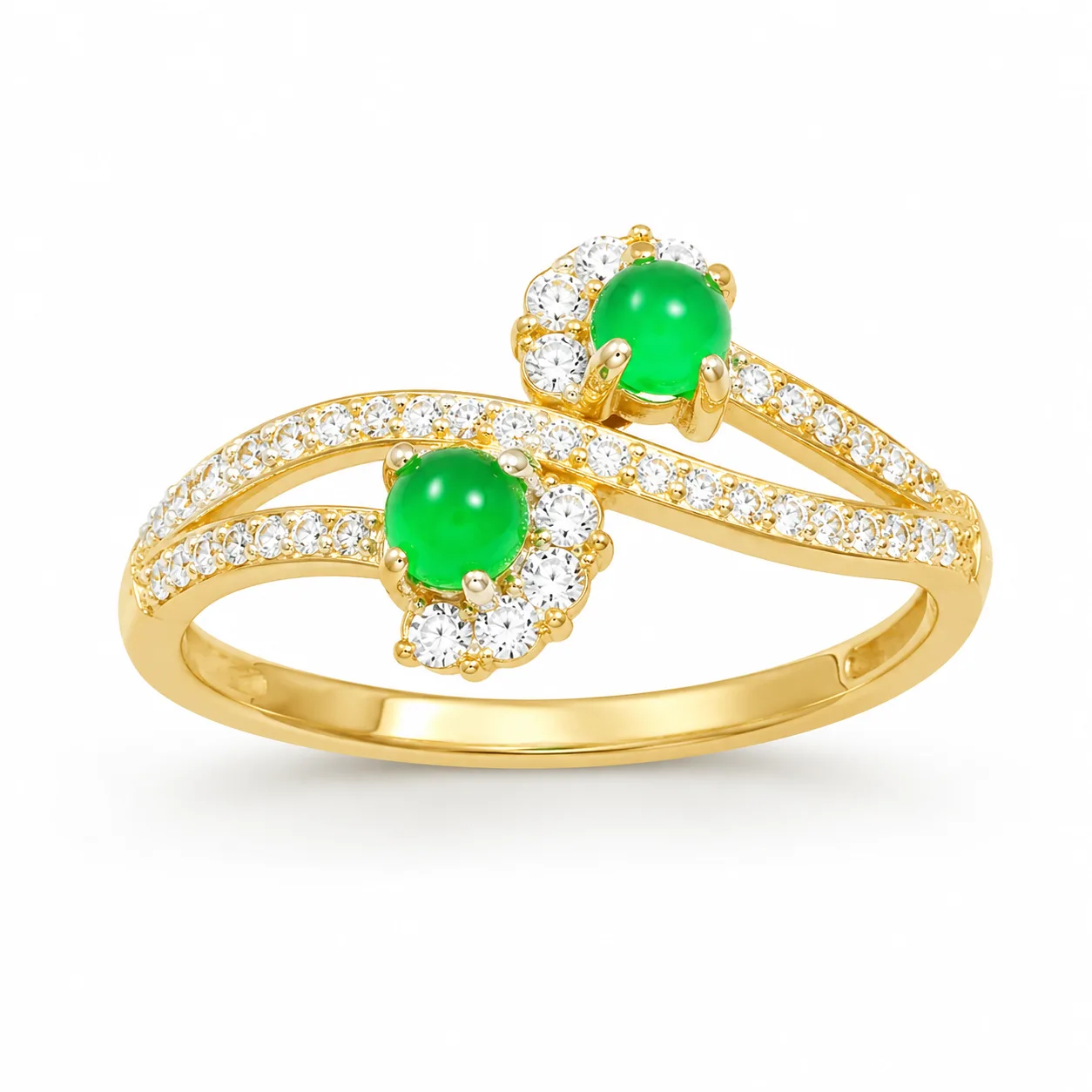 Double Flower Emerald Open-Band Ring
