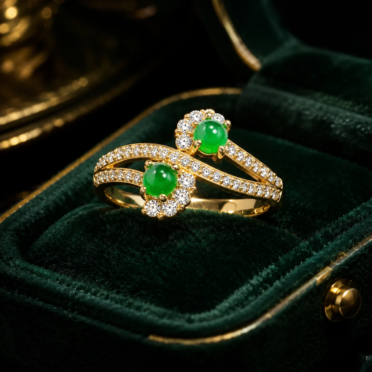 Double Flower Emerald Open-Band Ring 5