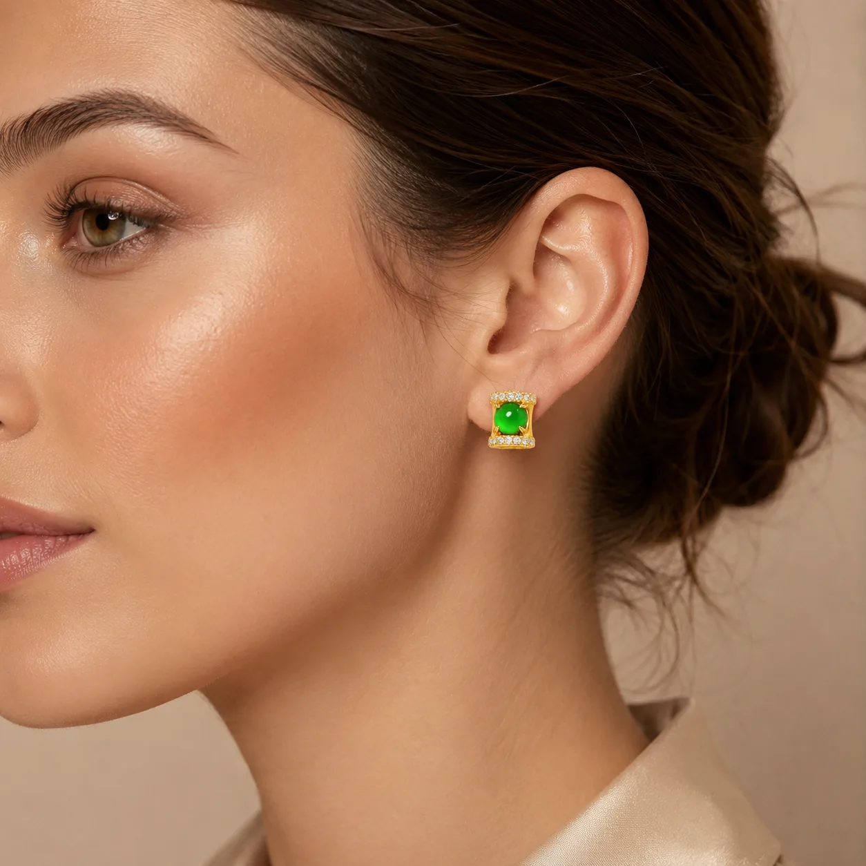 Emerald Earrings with Gold Hoops 3