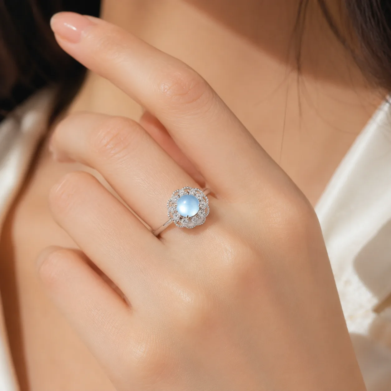 Ice Qing Flower Crown Emerald Ring