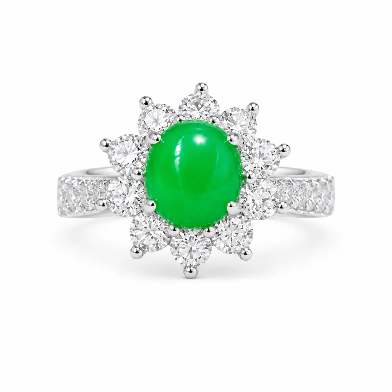 Emerald Ring with a Heart-Shaped Flower Wreath