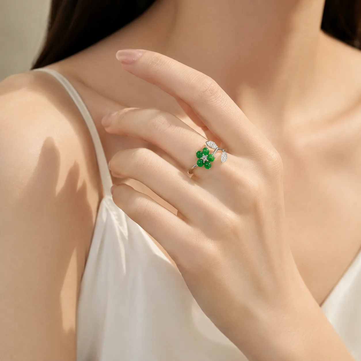 Emerald Ring with "Language of Flowers" Design