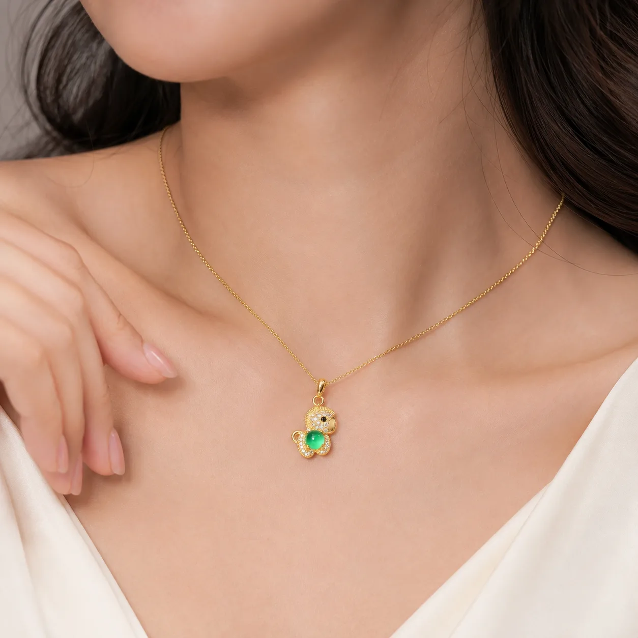 Jade Necklace with a Lucky Rabbit Holding a Jadeite Stone 2