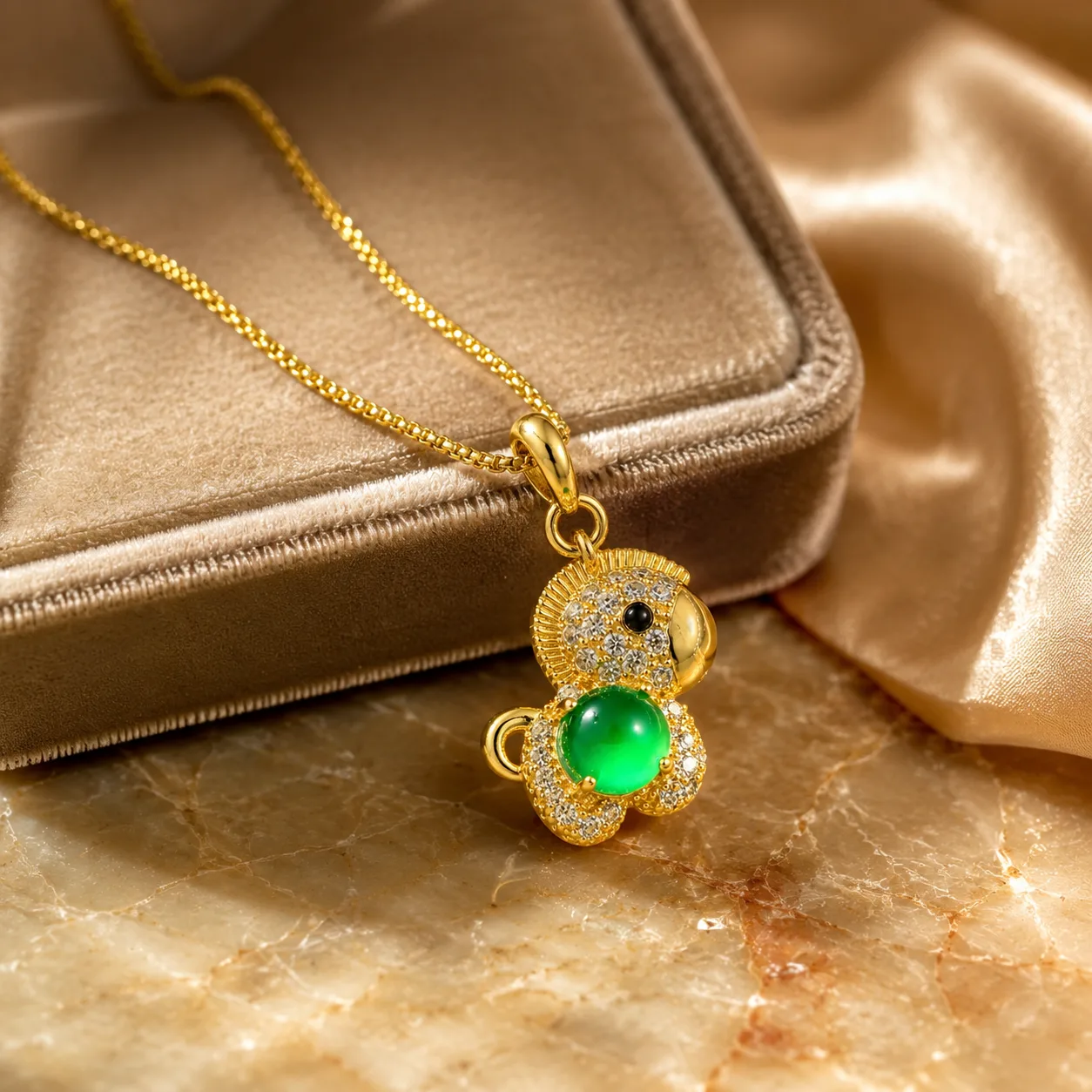 Jade Necklace with a Lucky Rabbit Holding a Jadeite Stone 3
