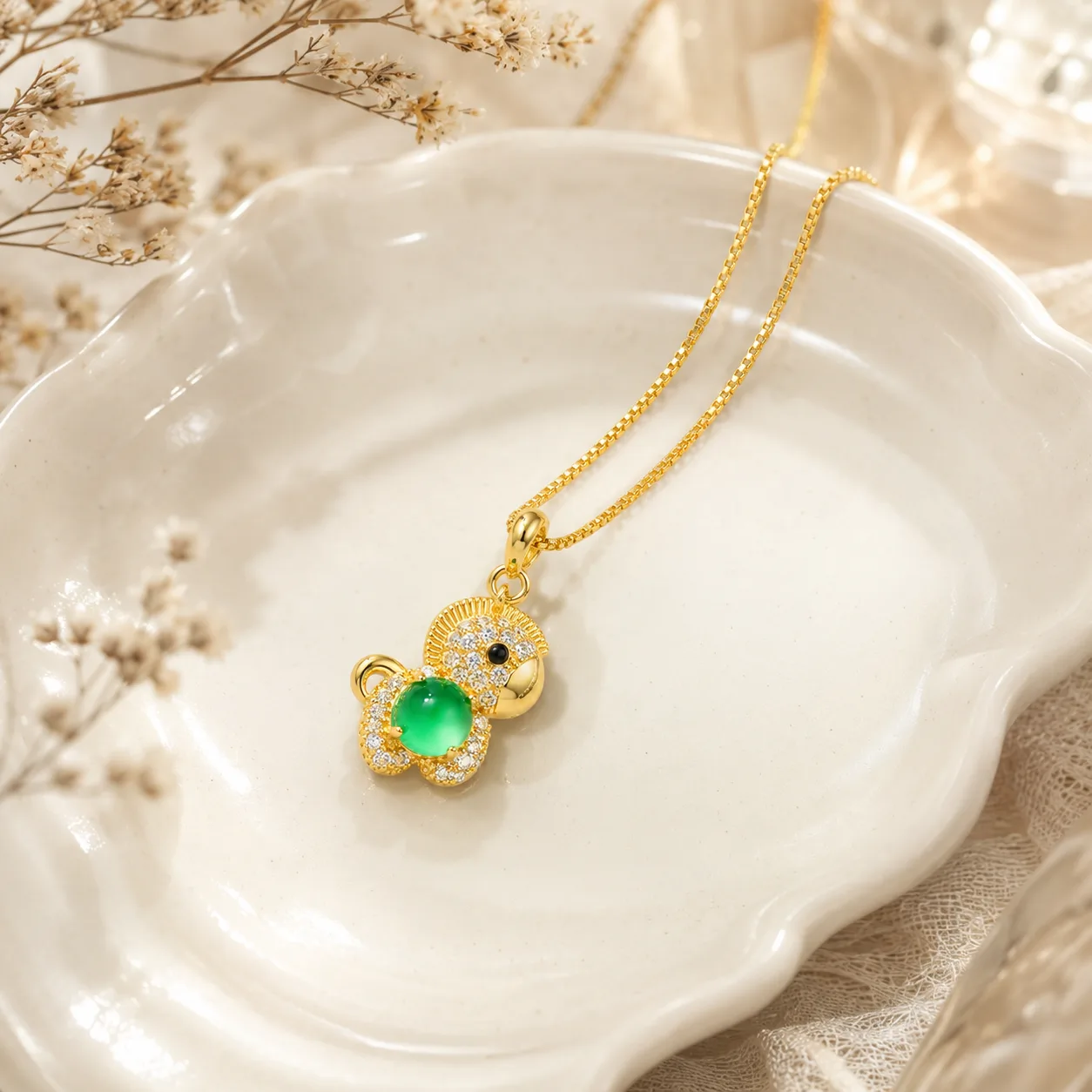 Jade Necklace with a Lucky Rabbit Holding a Jadeite Stone 4