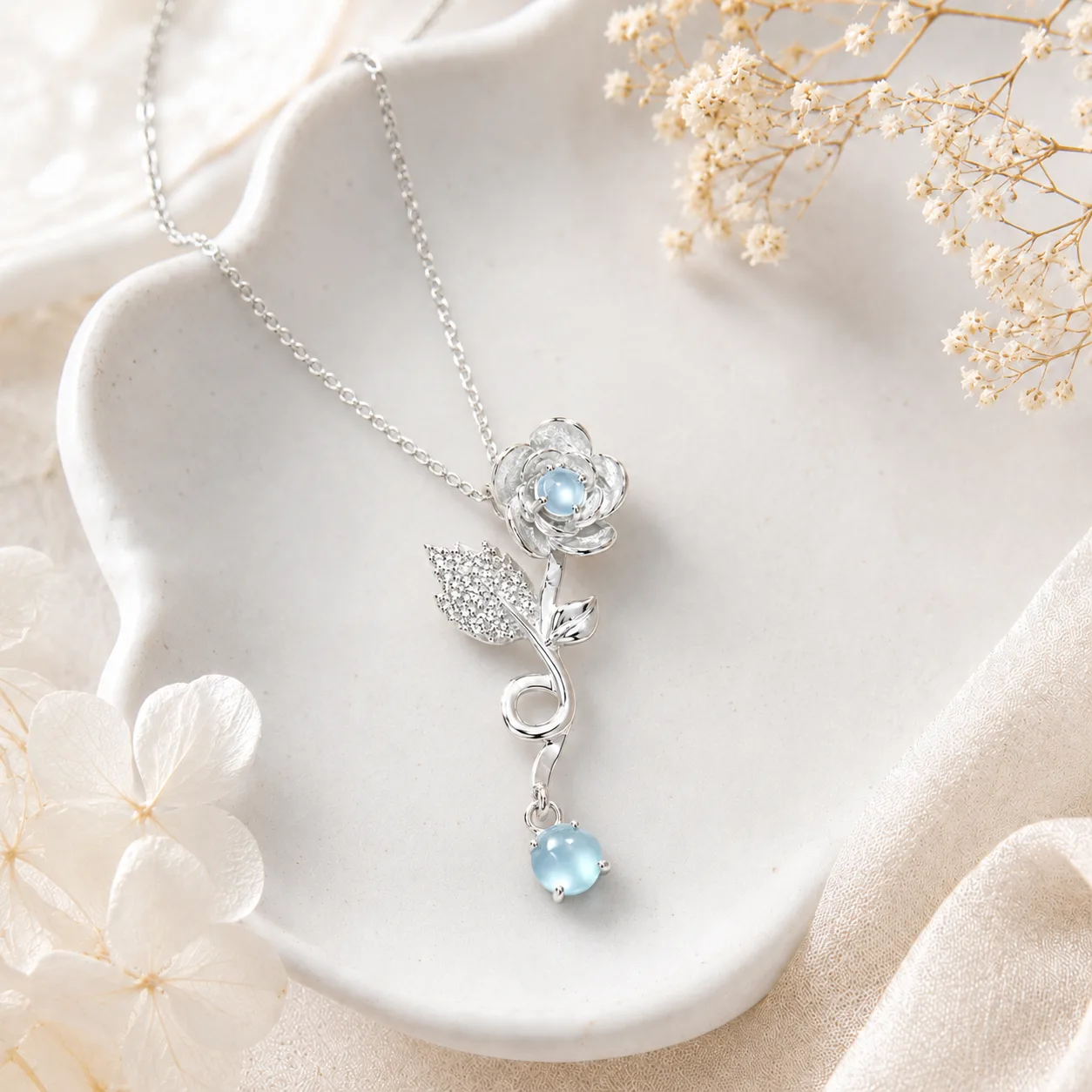 Ice Qing Flower Language Jade Necklace 3