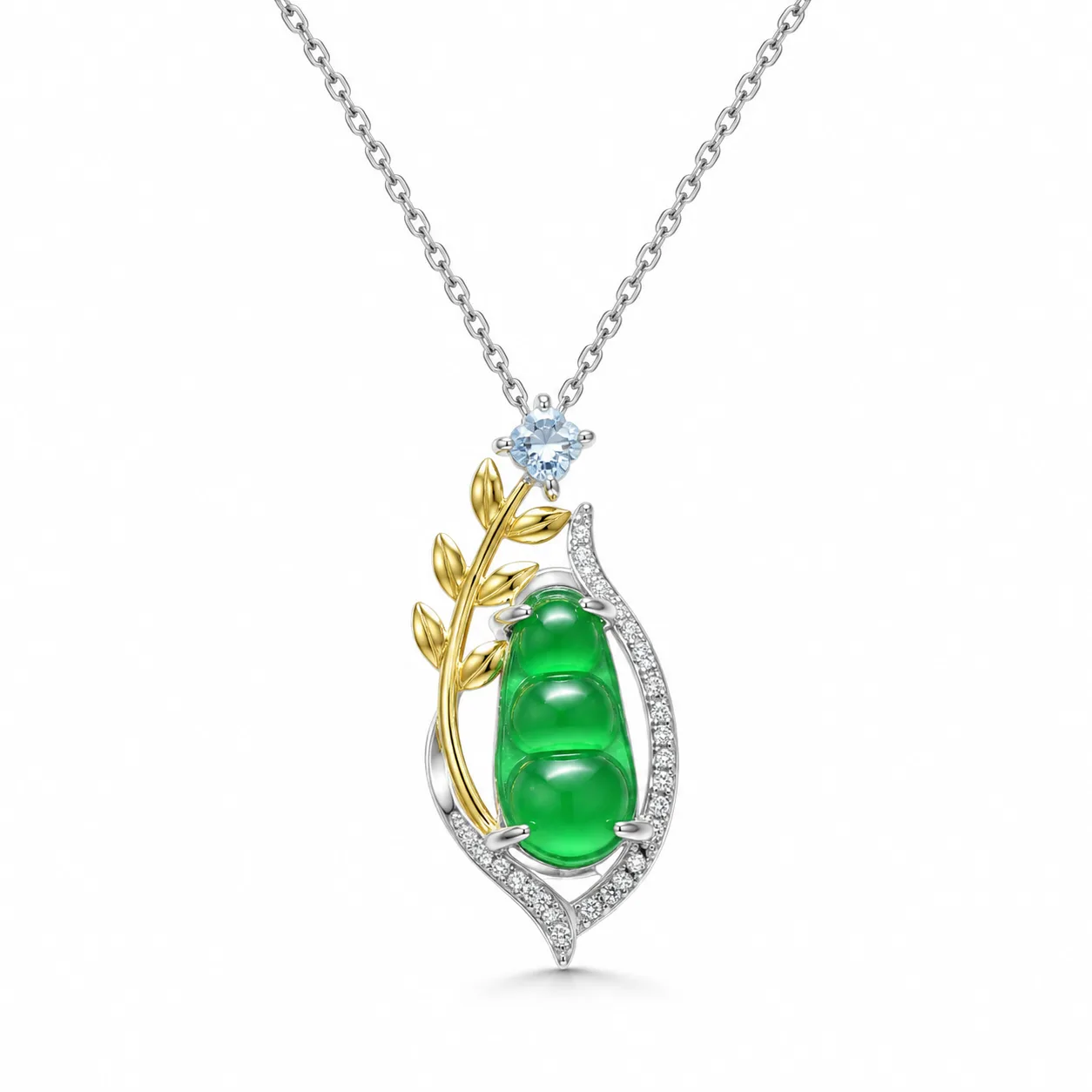 Jade Necklace with Green Vines and Lucky Beans