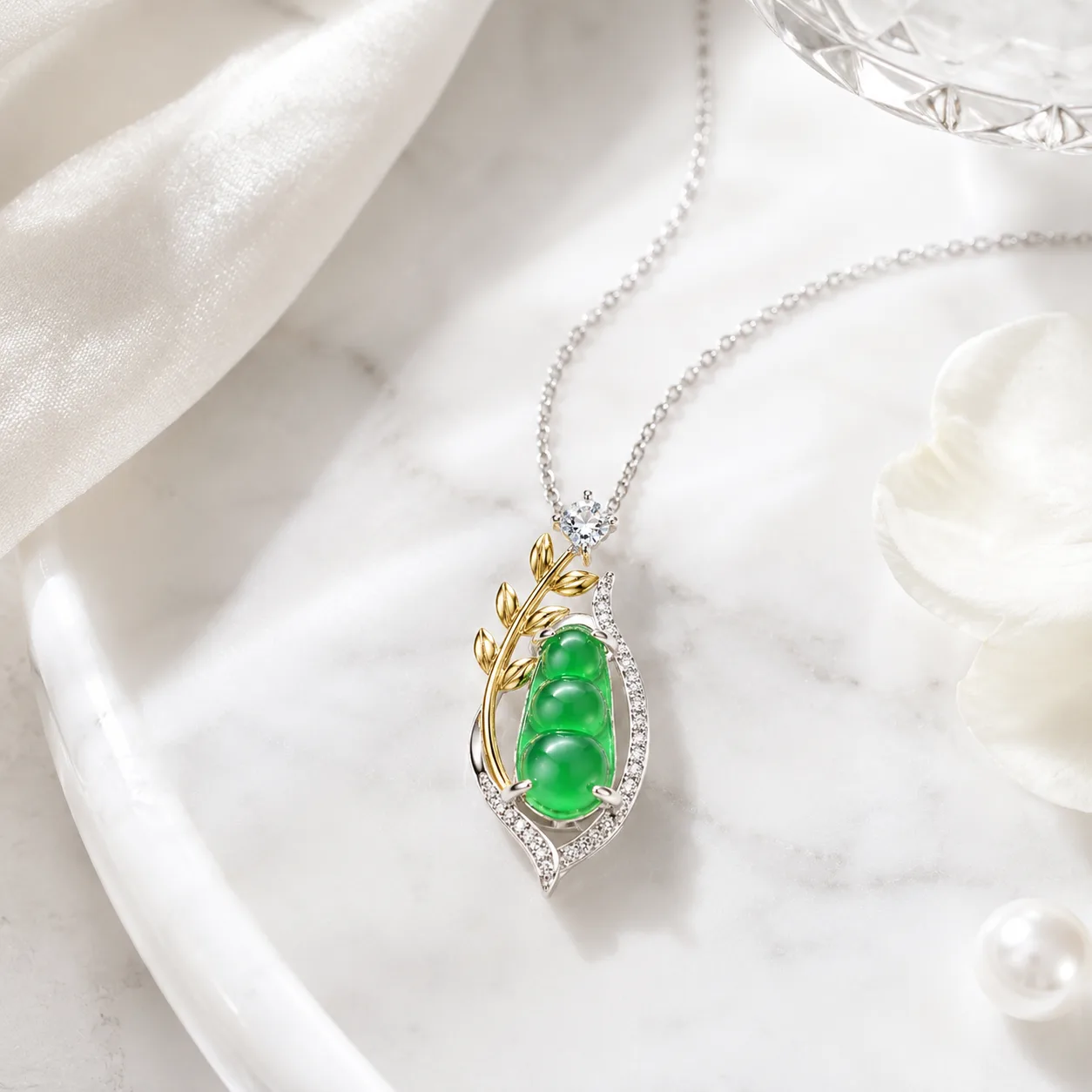 Jade Necklace with Green Vines and Lucky Beans 3