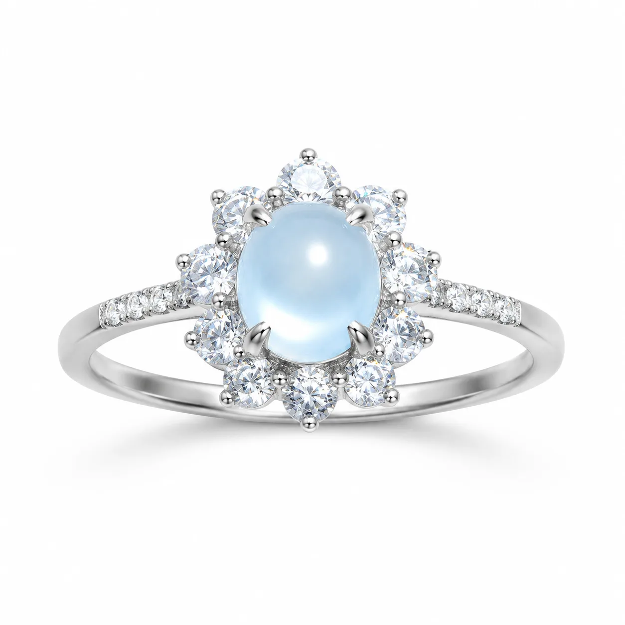 Ice-Blue Flower-Shaped Crown-Style Burmese Jade Ring