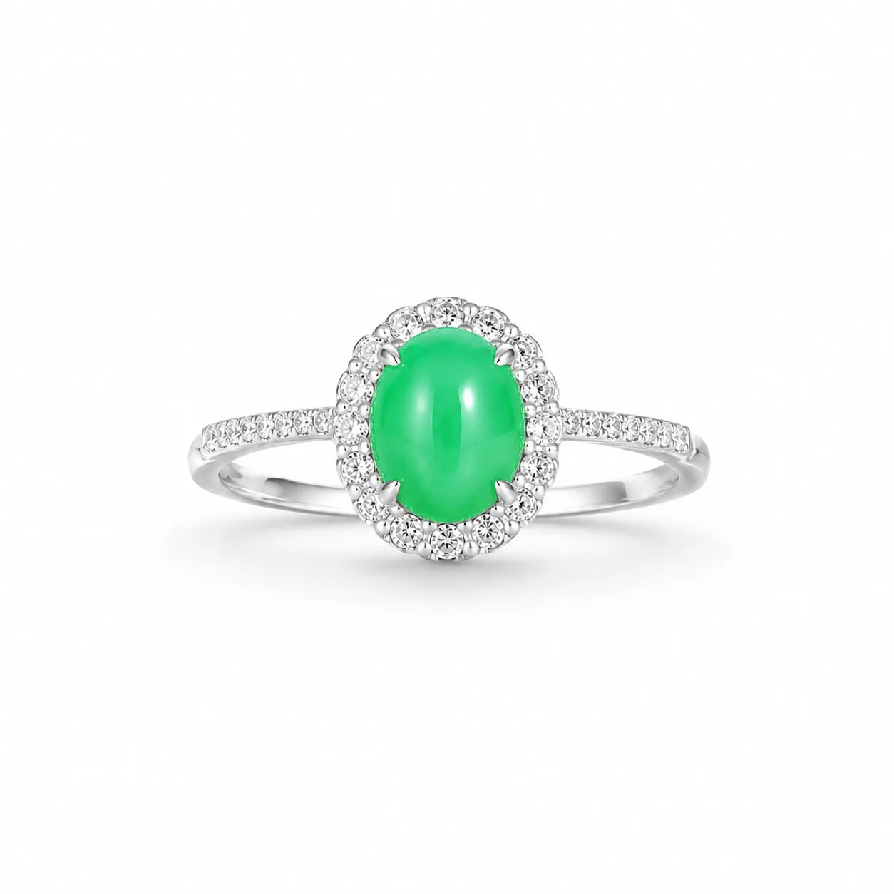 Emerald Ring with Oval-Shaped Burmese Jade