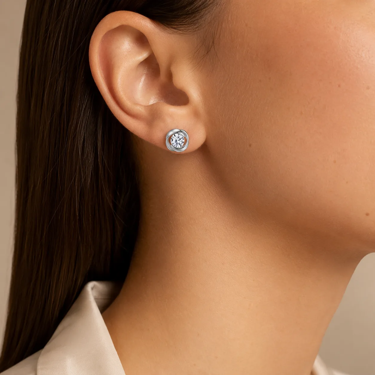 S925 Silver Streamlined Stud Earrings with Rhinestone Inlays 2