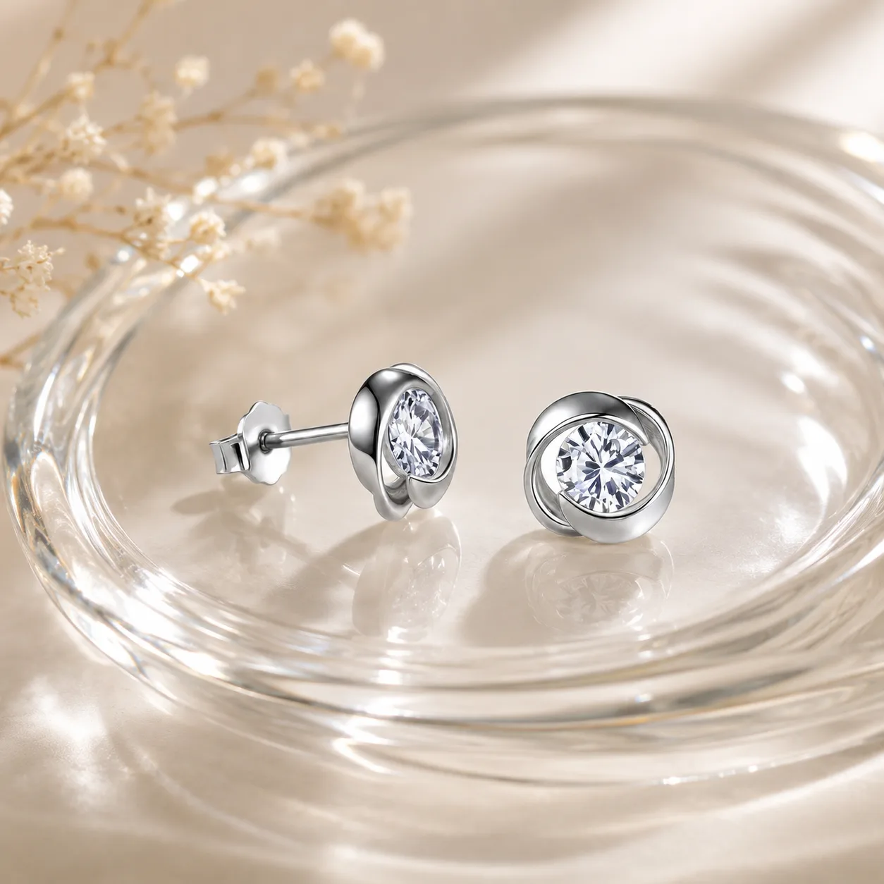 S925 Silver Streamlined Stud Earrings with Rhinestone Inlays 3