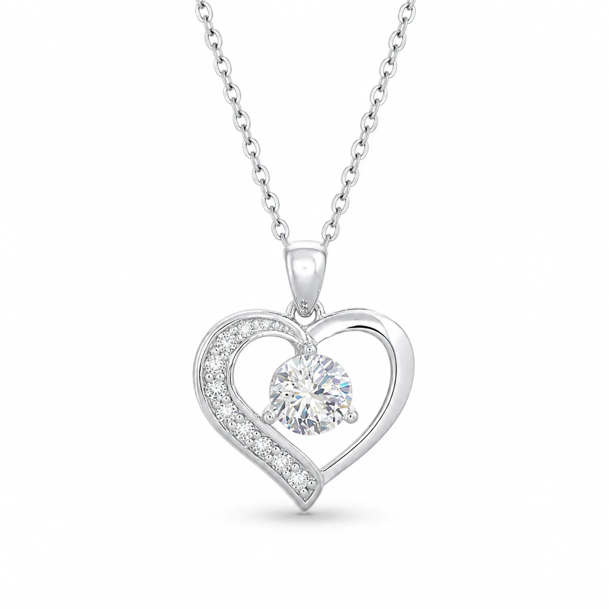 S925 Silver Openwork Heart-Shaped Rhinestone Necklace