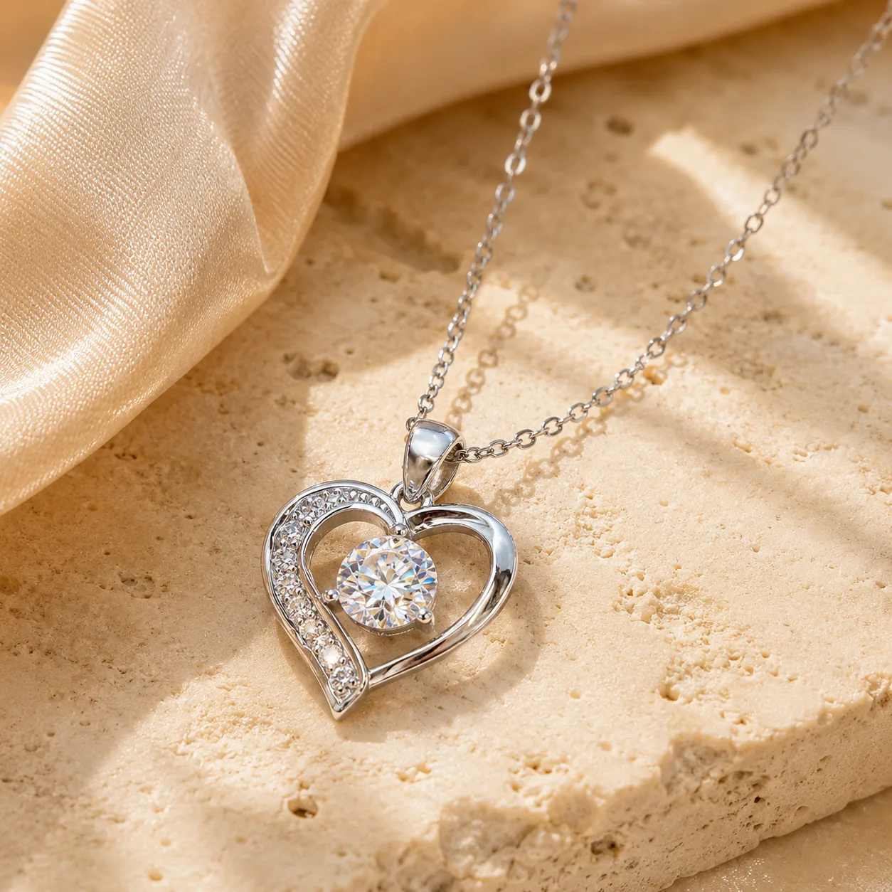 S925 Silver Openwork Heart-Shaped Rhinestone Necklace 3