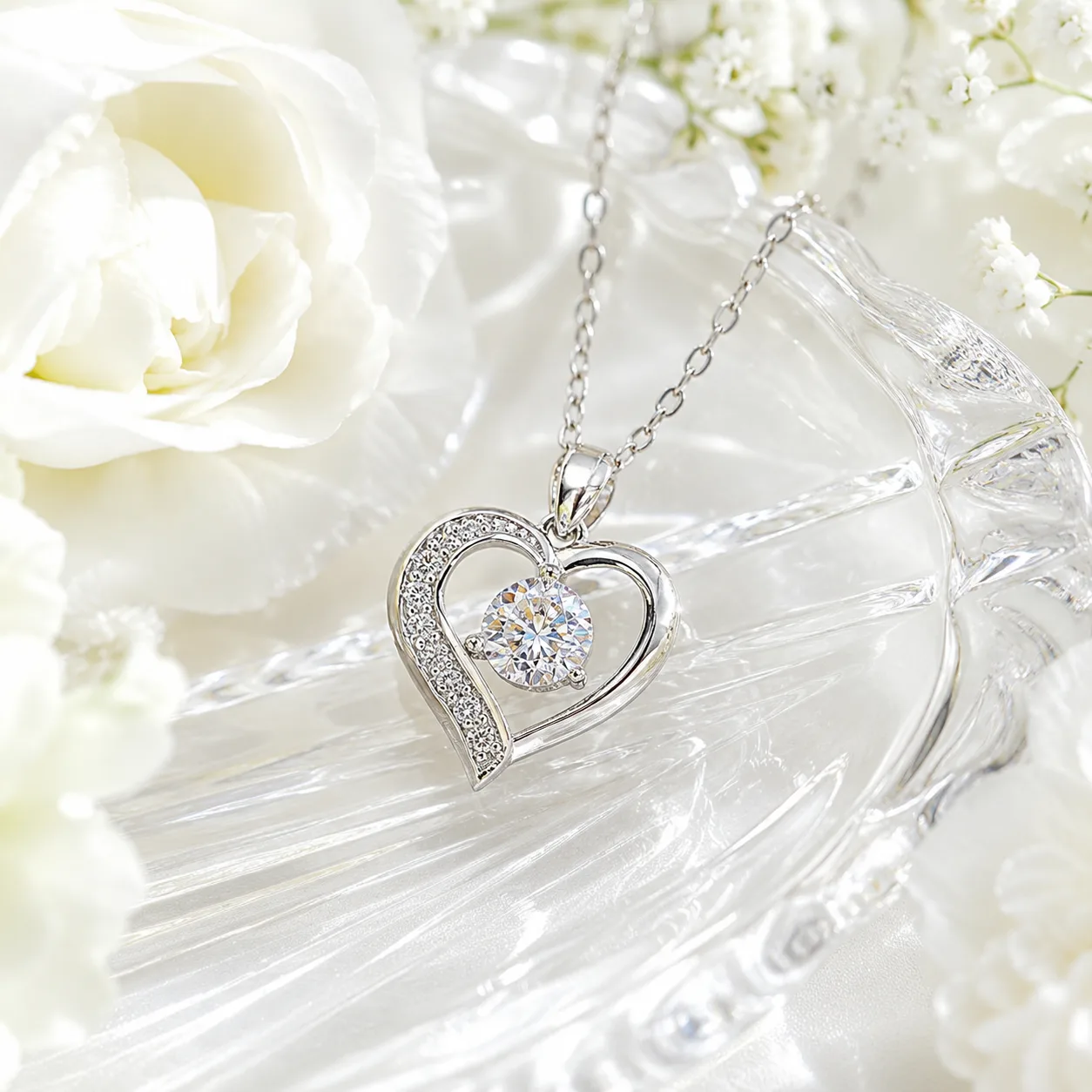 S925 Silver Openwork Heart-Shaped Rhinestone Necklace 4