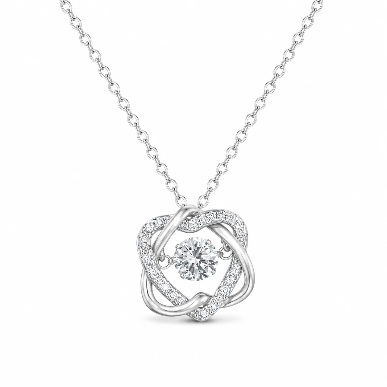 S925 Silver Interwoven Heart-Shaped Rhinestone Necklace