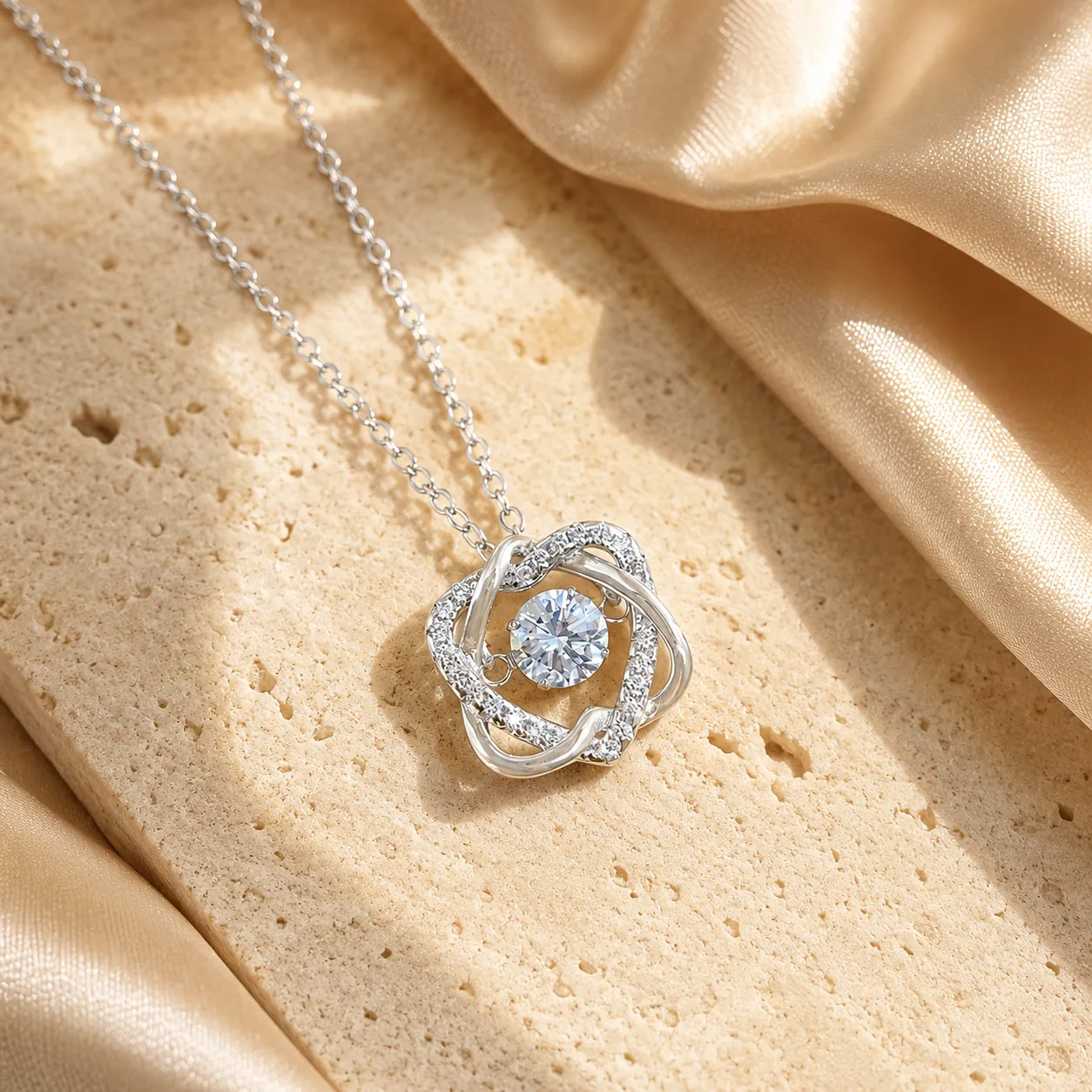 S925 Silver Interwoven Heart-Shaped Rhinestone Necklace 4